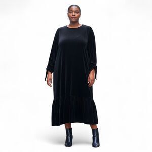 STORYTELLER Ribbed Stretch Velour Hi-Lo Black Dress, NWOT! Size 3X